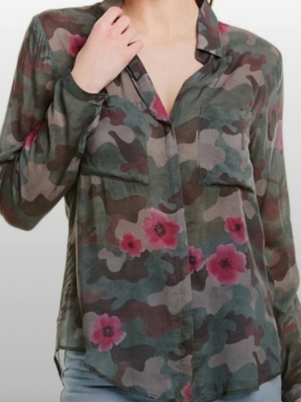 Cloth & Stone Green Camo Floral Button-Down – Size Small